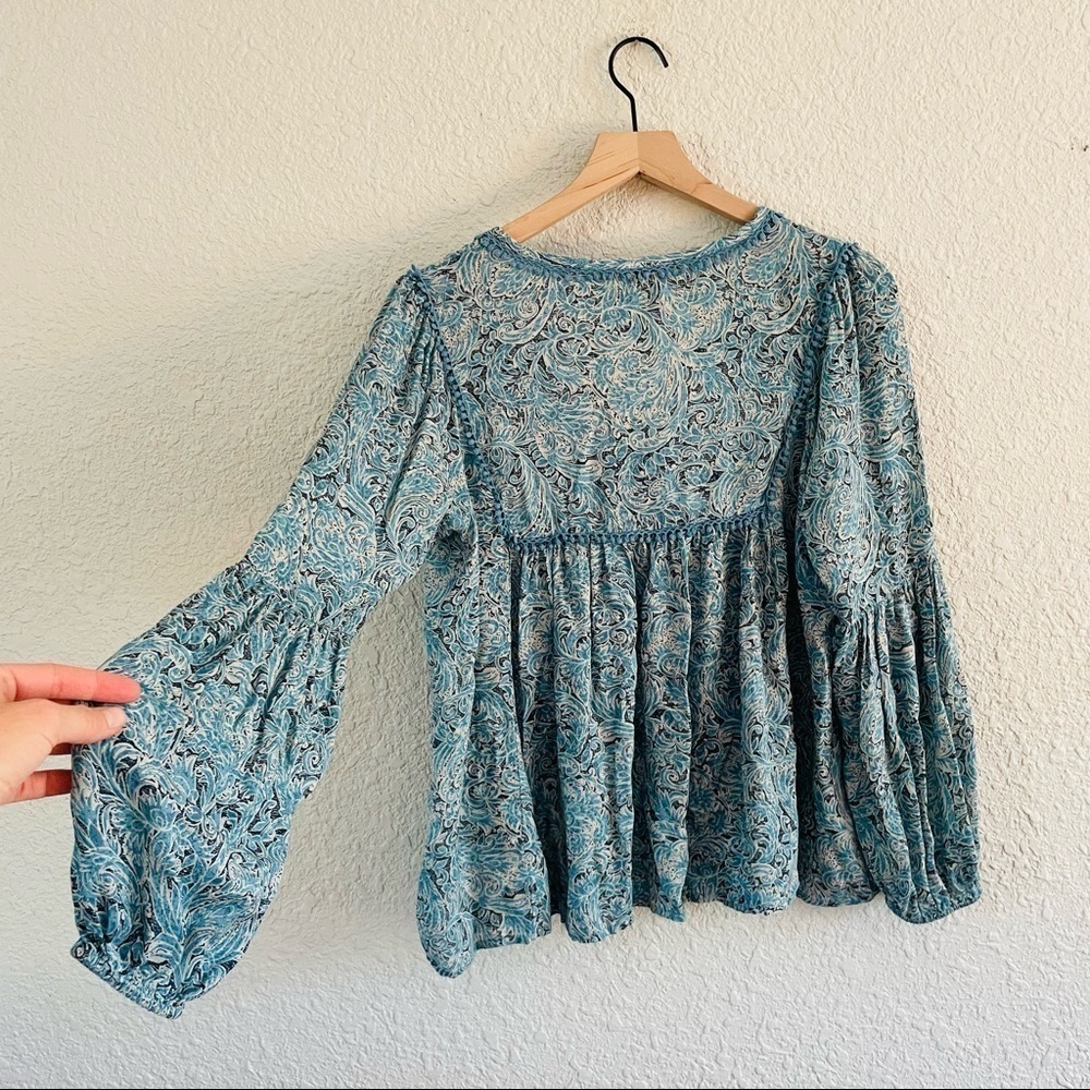 Haute Hippie Tribe Blue Tassel  Long Sleeve Peasant Blouse - Picture 7 of 14